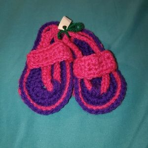 Homemade crochet baby flip flops